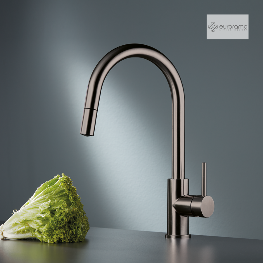 Μπαταρία Νεροχύτη Κουζίνας με Συρόμενο Ντους Black Brushed Eurorama 702600-411
