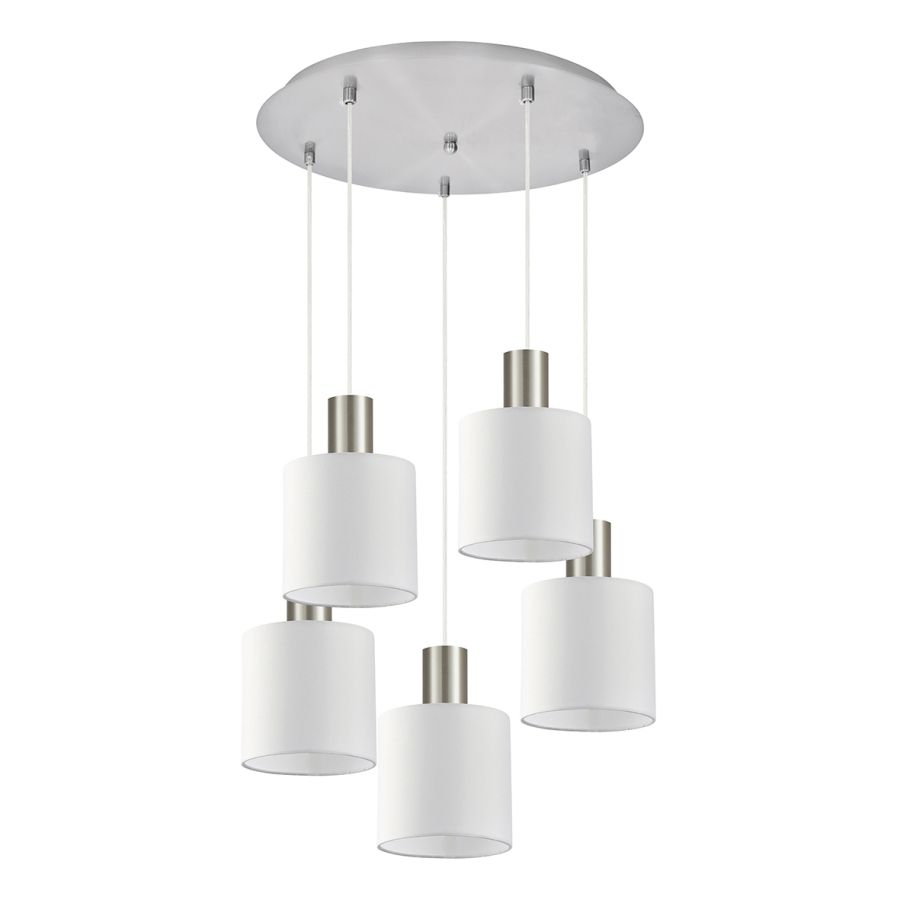 SE21-NM-4-5NM-SH1 ADEPT TUBE Nickel Matt Pendant White Fabric Shade+ HOMELIGHTING 77-8419