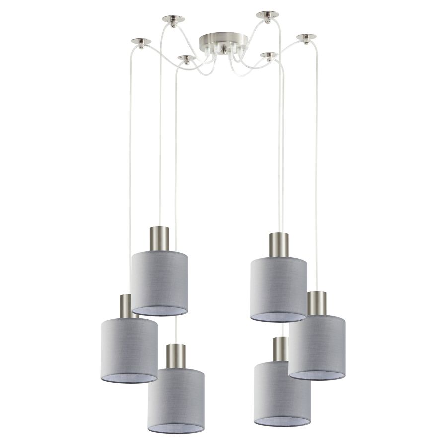 SE21-NM-4-NM6-SH2 ADEPT TUBE Nickel Matt Pendant Grey Fabric Shade+ HOMELIGHTING 77-8422
