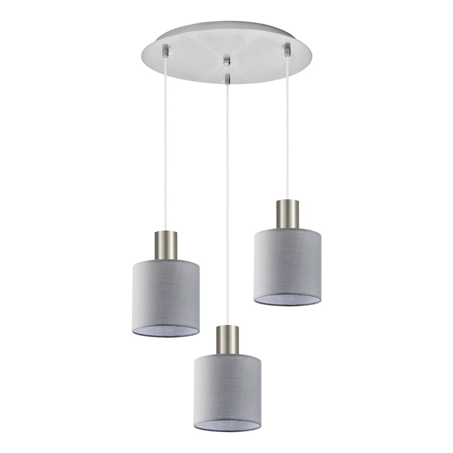 SE21-NM-4-3NM-SH2 ADEPT TUBE Nickel Matt Pendant Grey Fabric Shade+ HOMELIGHTING 77-8425