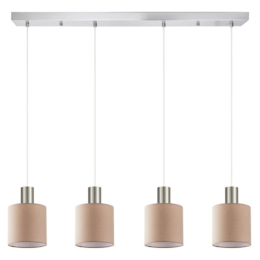SE21-NM-4-4NM-SH3 ADEPT TUBE Nickel Matt Pendant Brown Fabric Shade+ HOMELIGHTING 77-8434