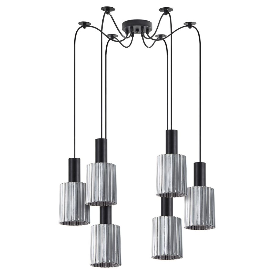 SE21-BL-4-BL6-GL1 ADEPT TUBE Black Pendant Smoked Glass+ HOMELIGHTING 77-8484