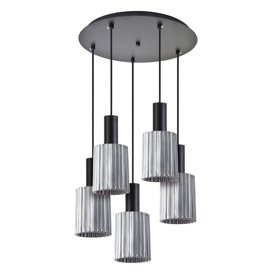 SE21-BL-4-5BL-GL1 ADEPT TUBE Black Pendant Smoked Glass+ HOMELIGHTING 77-8488