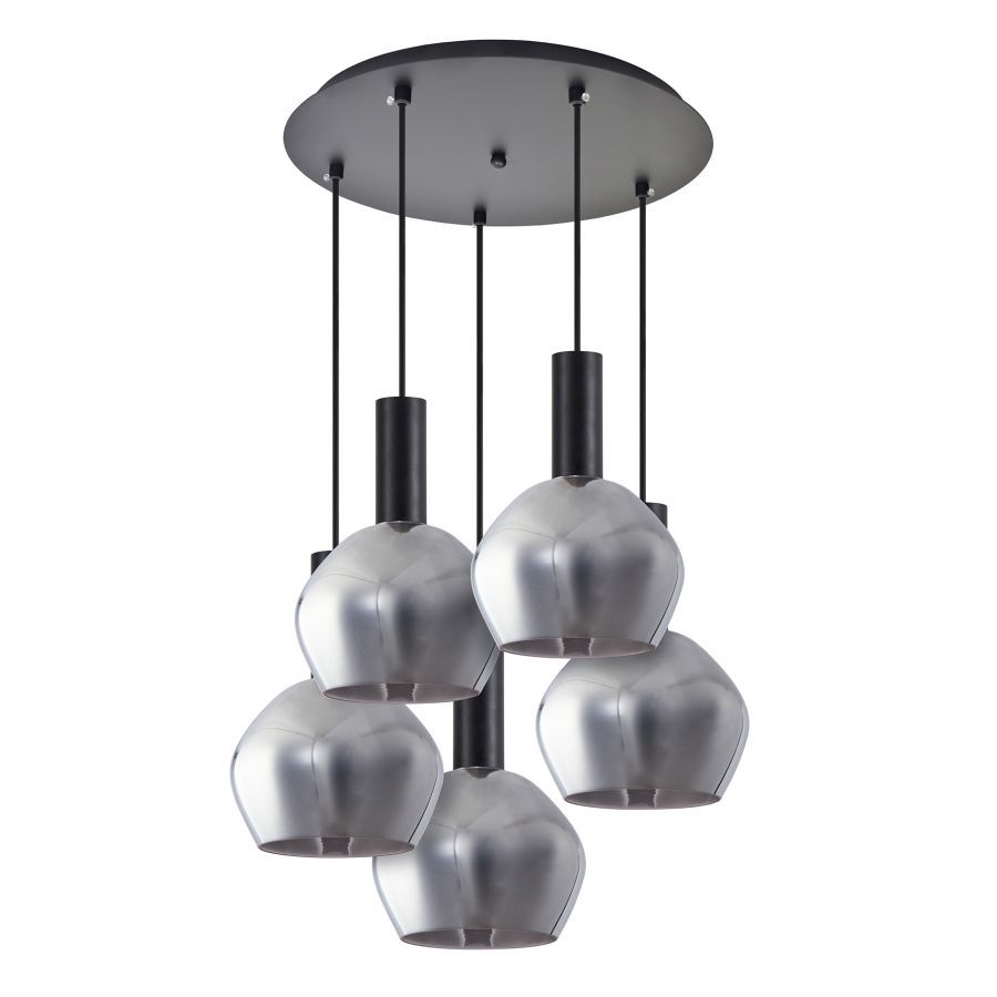 SE21-BL-4-5BL-GL2 ADEPT TUBE Black Pendant Smoked Glass+ HOMELIGHTING 77-8495