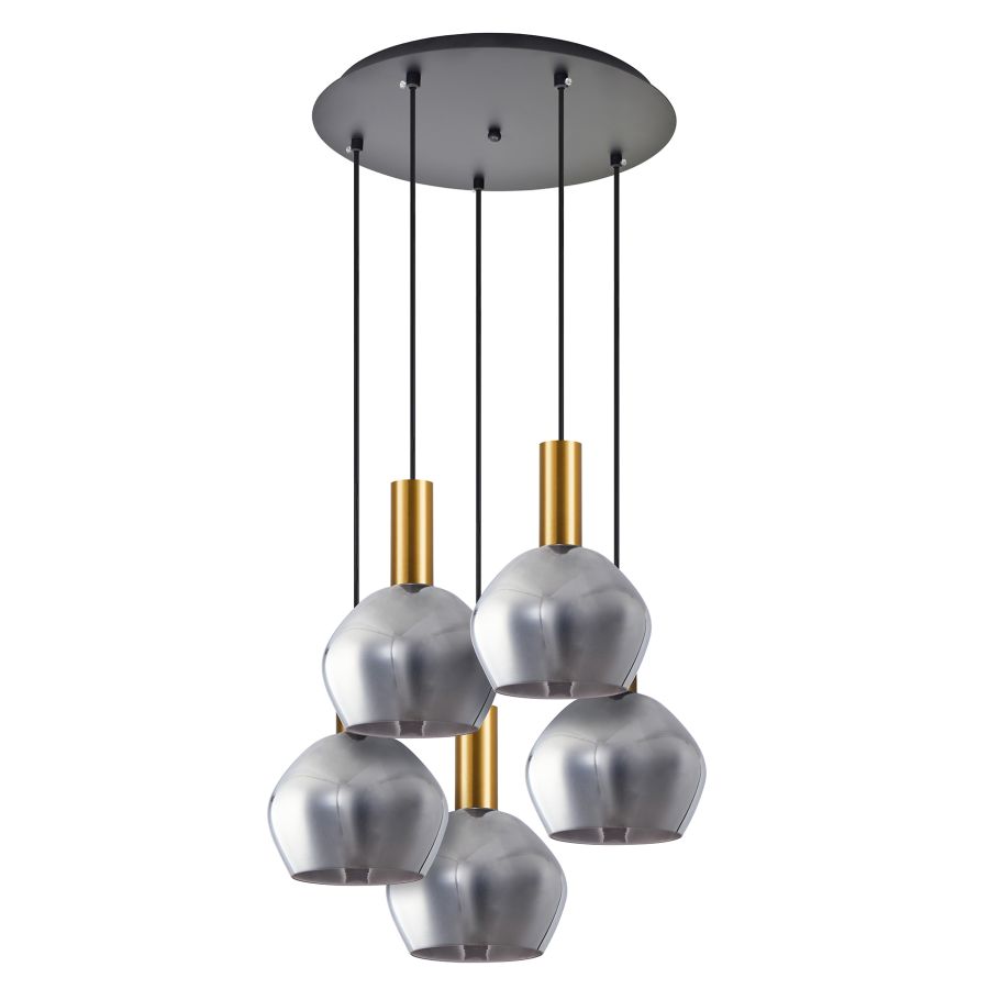 SE21-GM-4-5BL-GL2  ADEPT TUBE Gold Matt Pendant Smoked Glass+ HOMELIGHTING 77-8586