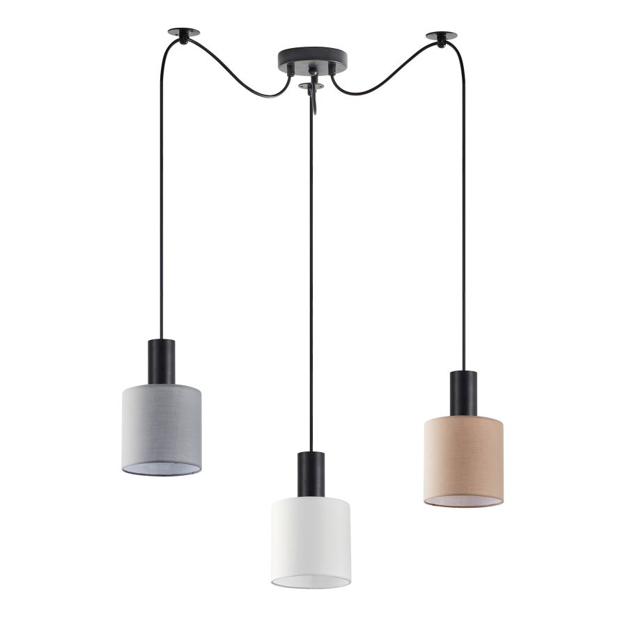 SE21-BL-4-BL3-SH12 ADEPT FLEX Black Pendant White, Grey, Brown Fabric Shade+ HOMELIGHTING 77-8919