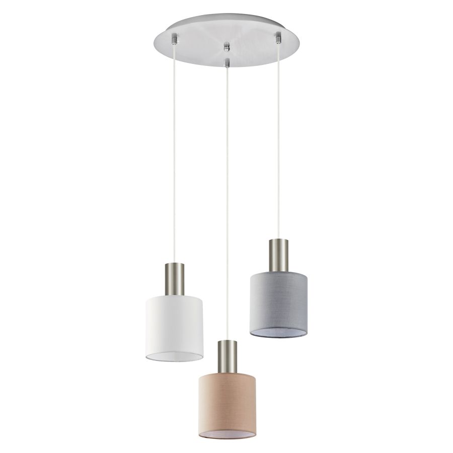 SE21-NM-4-3BL-SH123 ADEPT FLEX Nickel Matt Pendant White, Grey, Brown Fabric Shade+ HOMELIGHTING 77-8930