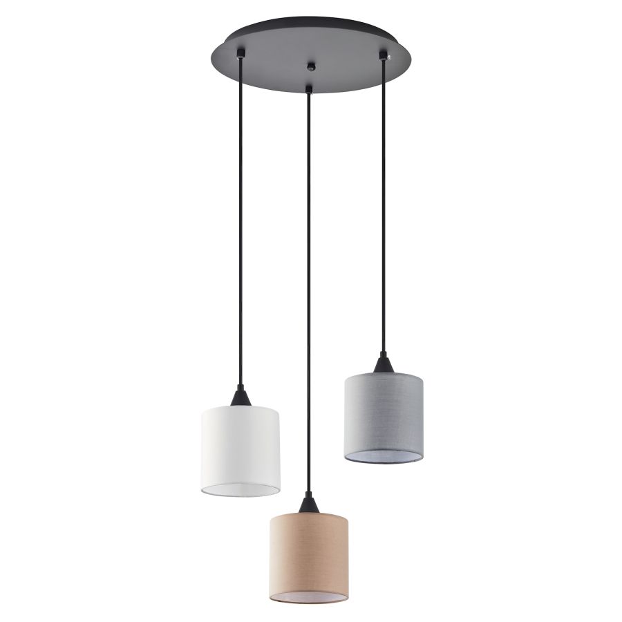 SE21-BL-B10-3BL-SH123 ADEPT FLEX White, Grey, Brown Fabric Shade Pendant+ HOMELIGHTING 77-8960