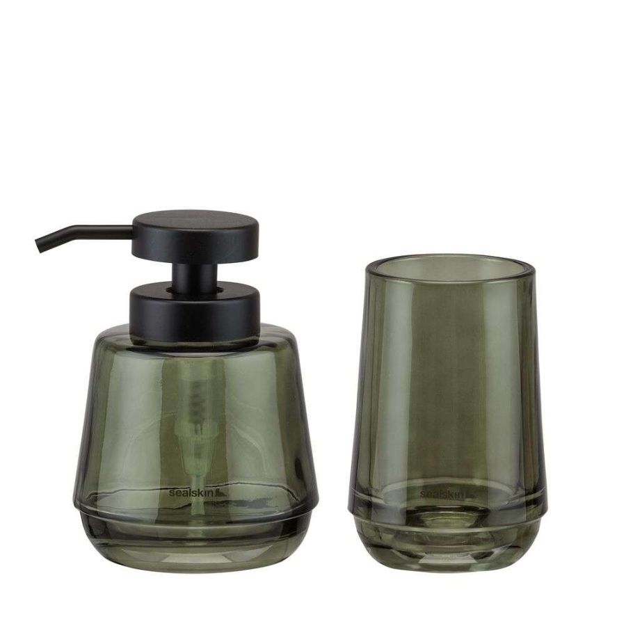Mood green set δοχείο κρεμοσάπουνου 380 ml & ποτήρι οδοντόβουρτσας Sealskin 800052