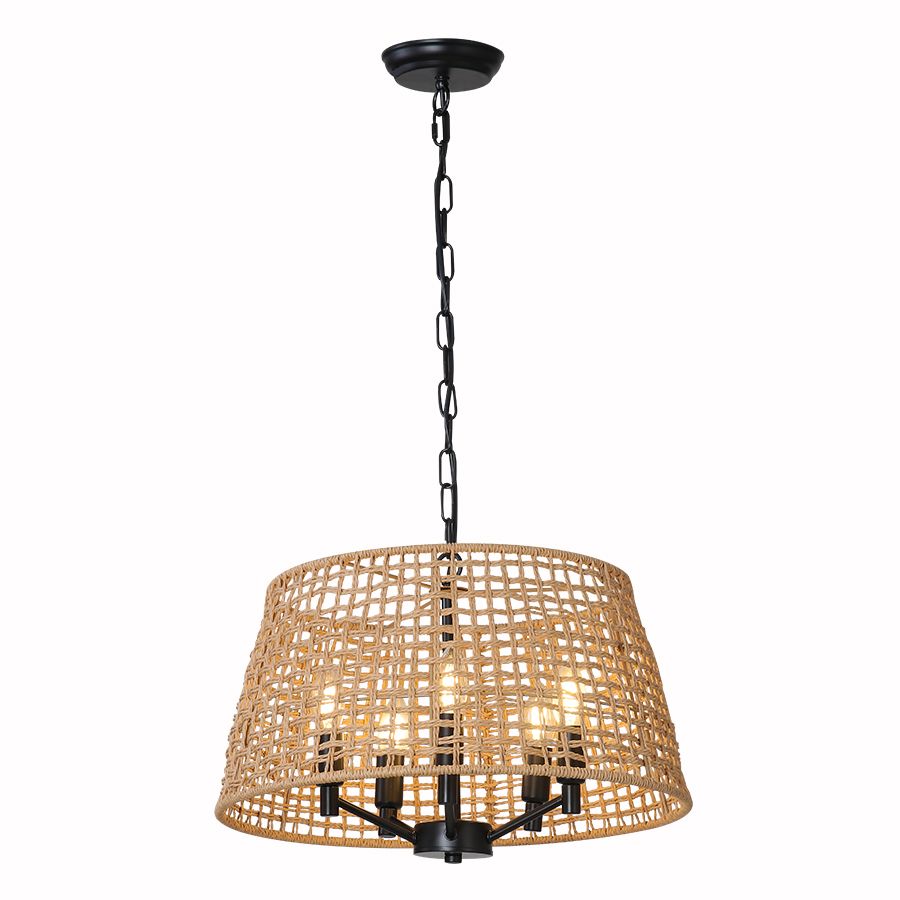 Κρεμαστό Φωτιστικό 49xH110cm 5xE14 800lm Σκελετός Μαύρο Μέταλλο-Καπέλο Paper Fest Φυσικό Sun Light ANTICO-5-Y 