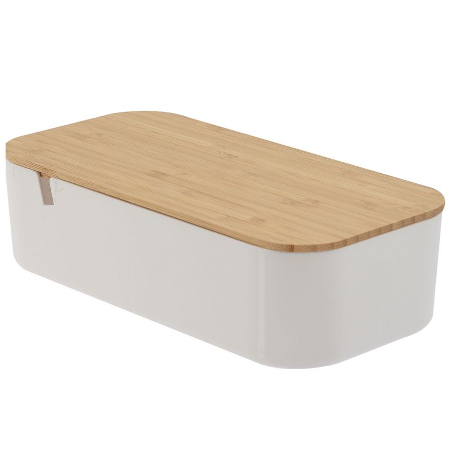 Κουτί Αποθήκευσης PS/Bamboo με Καθρέπτη 26x13x7cm White/Natural MRShome  DF-0055000