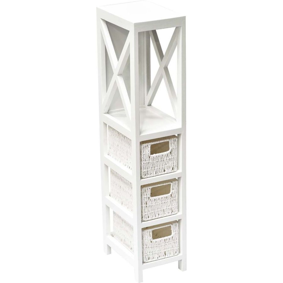 Έπιπλο MDF με 1 Ράφι και 3 Συρτάρια Λευκό 17x24x82cm MRShome  DS-1232000