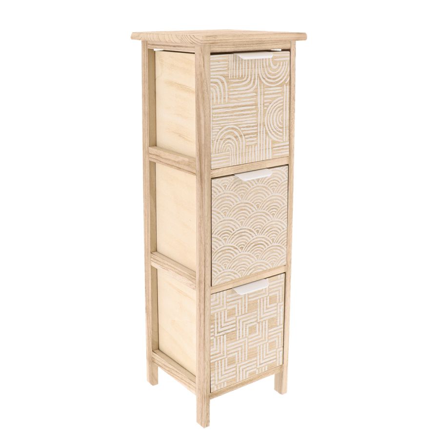 Συρταριέρα MDF με 3 Συρτάρια 25x25x77cm Μπεζ με Σχέδια MRShome DS-1399000