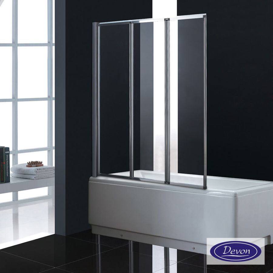 Τρίπτυχο διαχωριστικό μπανιέρας 120εκ. Ύψους 140εκ., Devon Clear Chrome DT1200T-100