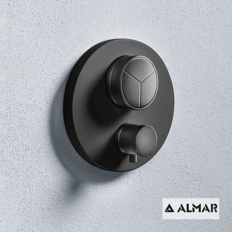 Εξωτερικό τμήμα Θερμοστατικού μίκτη εντοιχισμού 3 εξόδων "PUSH", ALMAR Black Matt E176633-400