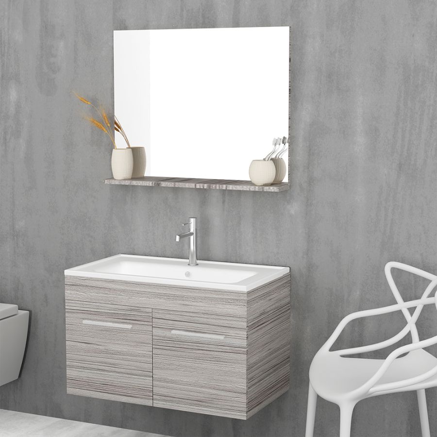 Orabella Lagina 80 - Κρεμαστό Έπιπλο Μπάνιου με πορσελάνινο νιπτήρα Ege και καθρέπτη ντουλάπι F60170-70124-70105-60170