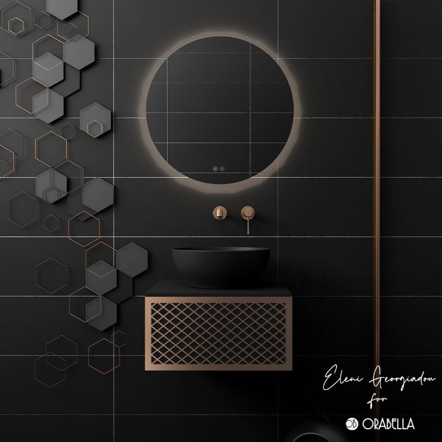 Orabella Wire 50 Μαύρο/ Ροζ Χρυσό Προφίλ - Κρεμαστό Έπιπλο Μπάνιου για επικαθήμενο νιπτήρα με διπλό αποθηκευτικό χώρο F70173-70182