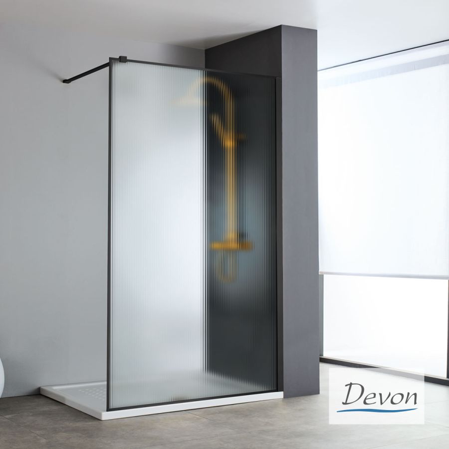 Διαχωριστικό κρύσταλλο ντουζιέρας IWIS Walk-in 70 ρυθμιζόμενo από 67 έως 69εκ., Devon Fluted Clean Glass Black Matt IW70FC-400