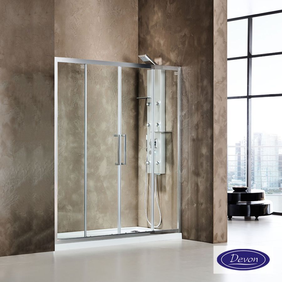 Συρόμενη διπλή πόρτα καμπίνας ντουζιέρας Primus Plus 160 ύψους 195εκ. ρυθμιζόμενη από 157 έως 161εκ. Devon Clean Glass Chrome SL2T160C-100