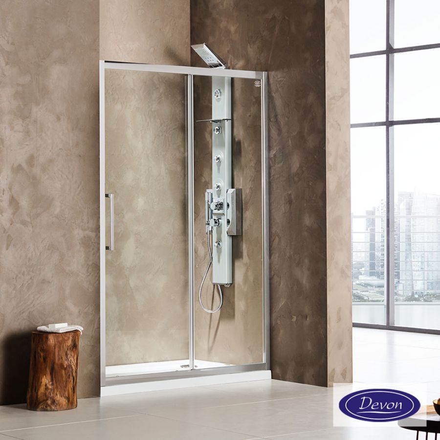 Συρόμενη πόρτα καμπίνας ντουζιέρας Primus Plus 120 ύψους 195εκ. ρυθμιζόμενη από 117 έως 121εκ. Devon Clean Glass Chrome SLT120C-100