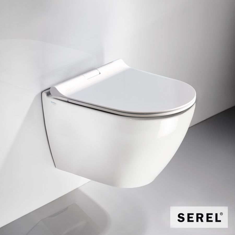 Λεκάνη Κρεμαστή Rimless SMART36/48,5 με μπιντέ, κάλυμμα Slim Soft Close 9001SC, Serel White SM36B00SC-300