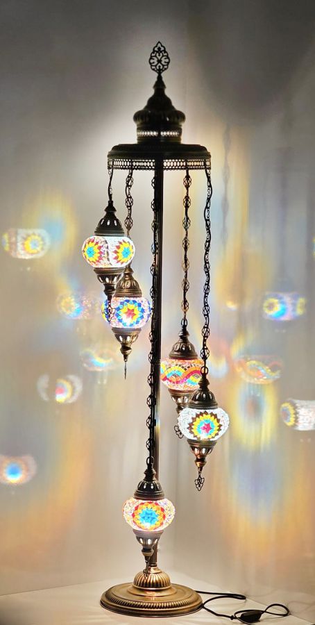ORIENTAL 5/L FLOOR LAMP ΔΑΠΕΔΟΥ ΒΙΤΡΩ BRONZE-ΠΟΛΥΧΡΩΜΟ ΓΥΑΛΙ Heronia 02-0494