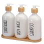 Σετ Μπάνιου με 3 Dispenser σε Δίσκο Μπαμπού White MRShome DF-0074000