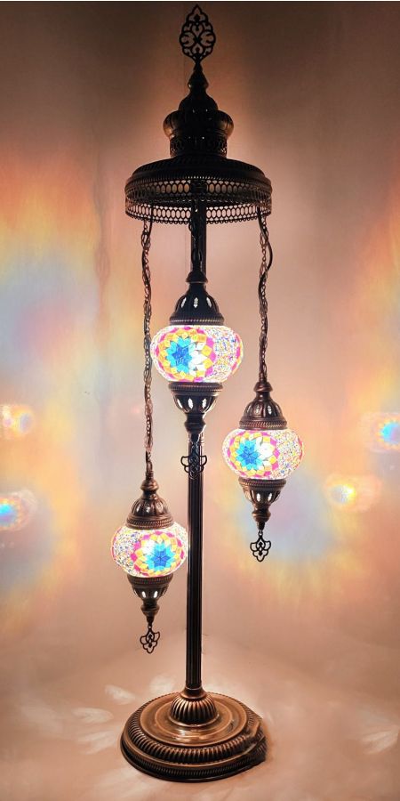 ORIENTAL 3/L FLOOR LAMP ΔΑΠΕΔΟΥ ΒΙΤΡΩ  BRONZE-ΠΟΛΥΧΡΩΜΟ ΓΥΑΛΙ Heronia 02-0493