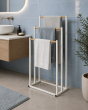 Επιδαπέδια Κρεμάστρα 3 Θέσεων Μεταλλική με Bamboo 45x23x85cm White/Natural MRShome  DF-0030000
