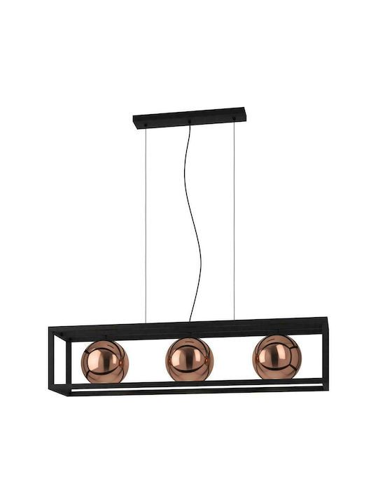 Κρεμαστό Φωτιστικό Ράγα L110xH150cm Τρίφωτο 3xE27 Μαύρο-Γυαλί Χρώμα Χαλκού Eglo Cordoba 390091