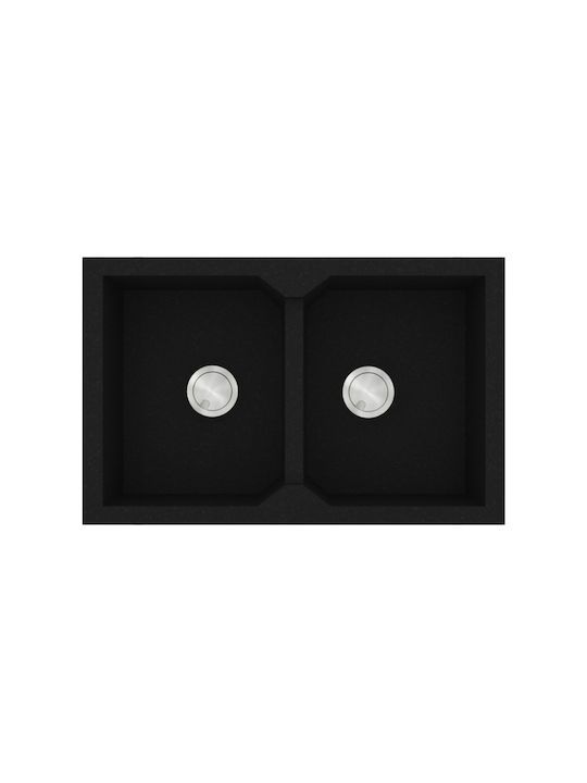 Νεροχύτης Κουζίνας 86x50cm Ένθετος Ερμάριο 90cm Γρανίτης Sanitec Ultra Granite 818-33-Nero