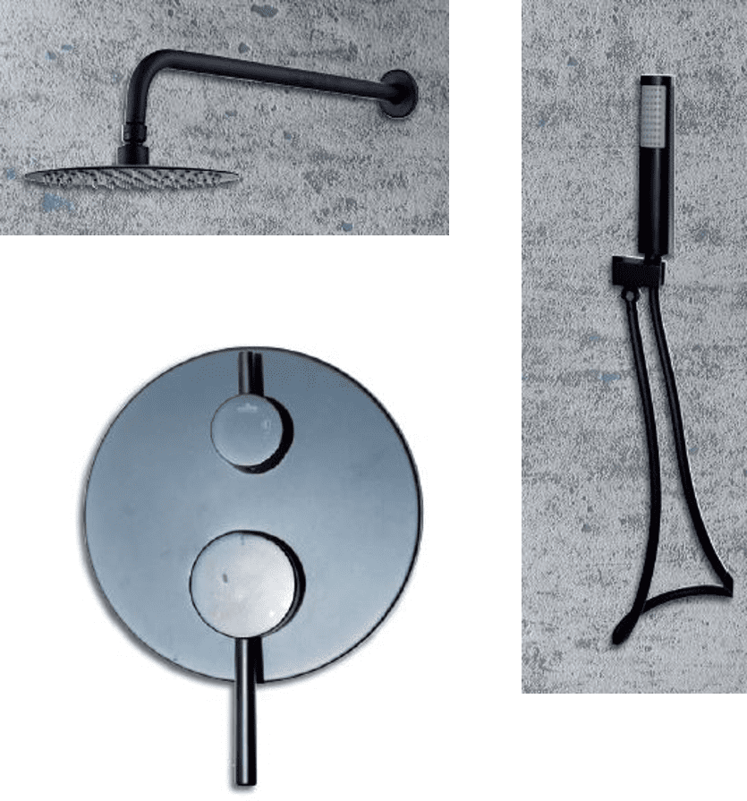 Σετ Εντοιχισμού 2 Εξόδων Μαύρο, Κώδωνας Ø20 εκ., Βραχίονας, Παροχή με Στήριγμα, Σπιράλ & Τηλέφωνο Ravelli Round 20006B 