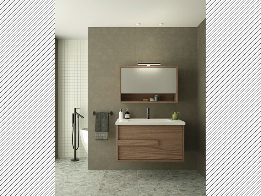 Σετ Έπιπλο Μπάνιου Βάση Π71*Β50*Υ45 εκ.Κ/Π Δρυς Μόκα, Νιπτήρας-Καθρέπτης,Φωτιστικό Savvopoulos Elegance ARK IΙ