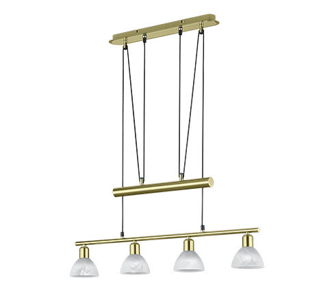 Φωτιστικό Κρεμαστό Τετράφωτο Ράγα L80,5xH 95-160cm Led Ε14 4x14,5w 4x400lm 3000K Brass Mat -Γυαλί Αλάβαστρος Trio Lighting Levisto 371010408