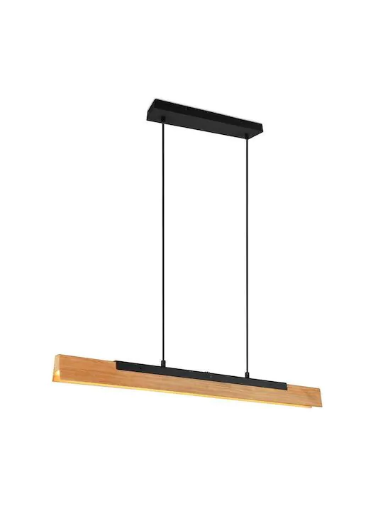 Φωτιστικό Κρεμαστό Ράγα L90x8,5xH150cm Smd Led 25w  3000lm 3000K Ξύλο-Μαύρο Ματ Trio Kerala 341610133