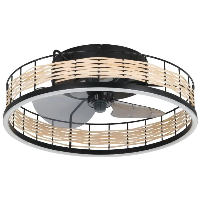 Ανεμιστήρας Οροφής Ø50xH20cm Led 28w 3600lm Tunable 2700-6500K 220-240V,50Hz Μαύρο Ματ-Ράταν Eglo Frana 35148