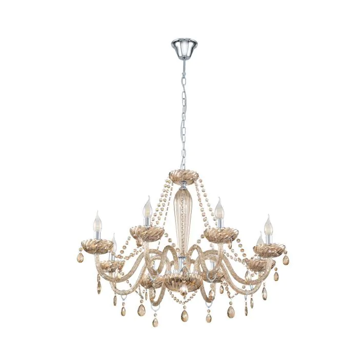  Πολυέλαιος Οκτάφωτος 82xH130cm 8xE14 Χρώμιο -Μελί  Κονιάκ Eglo Basilano 39093