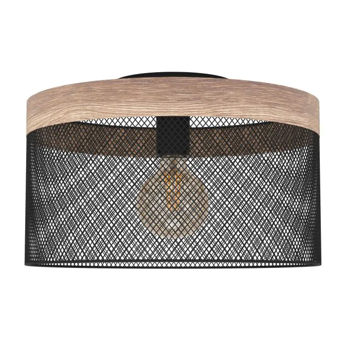 Φωτιστικό Πλαφόν Οροφής Μονόφωτο Ø380xH240 mm 1xE27 Ξύλο-Μαύρο Ατσάλι Eglo Kilnsdale 43832