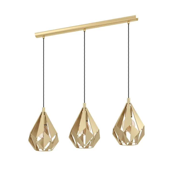Φωτιστικό Κρεμαστό Τρίφωτο Ράγα 3xE27 L805xH1100mm Μέταλλο Χρώμα Χρυσαφί Eglo Carlton 43909