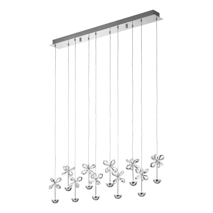 Φωτιστικό Κρεμαστό  Ράγα 87cm Led 10x2,w 3000K 2700lm Χρωμέ / Διάφανα Κρύσταλλα Eglo Pianopoli 93663