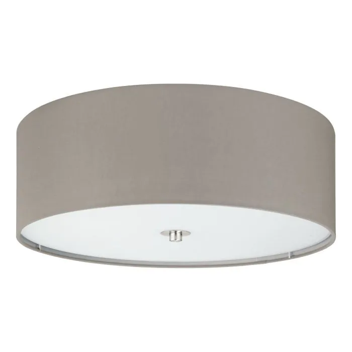 Φωτιστικό Πλαφόν Οροφής 3xE27 Ø475xH195mm Νίκελ Ματ- Ύφασμα Taupe-Γυαλί Eglο Pasteri 94919
