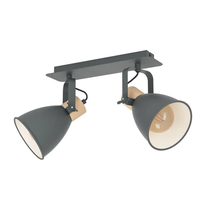 Σποτ Δίφωτο 480xH240mm 2xE27  Μέταλλο Ανθρακί -Ξύλο Eglo Coswarth 99075