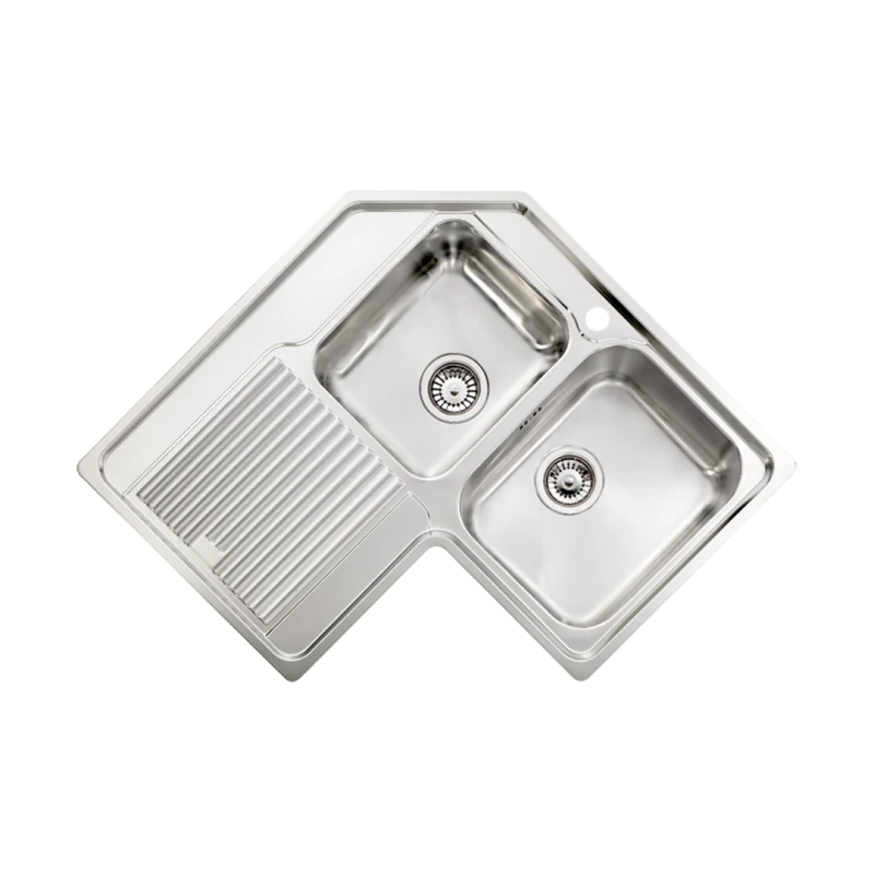 Νεροχύτης Κουζίνας Inox Σαγρέ 2 Γούρνες 83x83cm Δεξιός Ένθετος Ερμάριο 90 εκ.Sanitec Zenith 11298-2VS