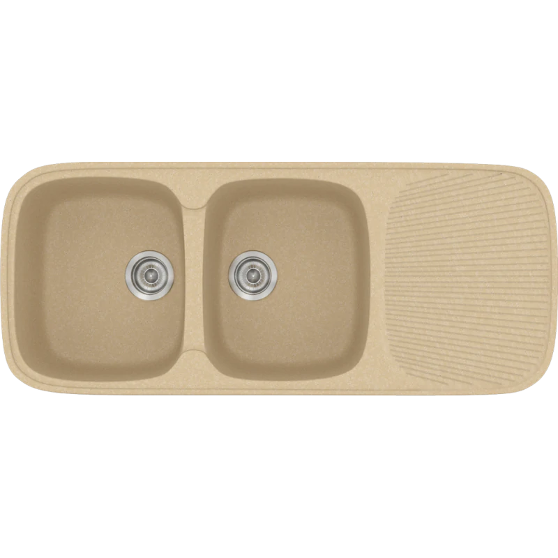 Νεροχύτης Κουζίνας Συνθετικός 117*50 εκ. 2 Γούρνες+Ποδιά Χρώμα Granite Cappuccino  Ένθετος σε ερμάριο 80 εκ. Sanitec Classic 300 