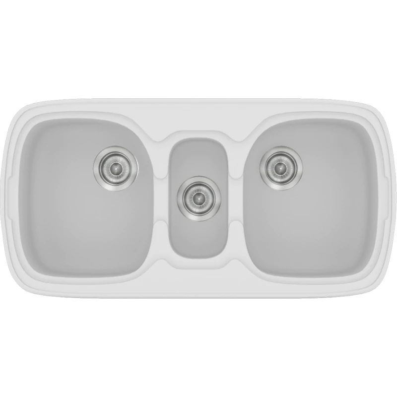 Νεροχύτης Κουζίνας Συνθετικός 97x51cm Ένθετος σε ερμάριο 100cm τρεις γούρνες Sanitec Classic 303-00-White