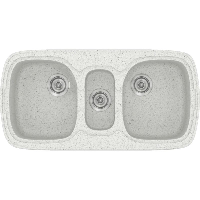 Νεροχύτης Κουζίνας Συνθετικός 97x51cm Ένθετος σε ερμάριο 100cm τρεις γούρνες Sanitec Classic 303-01-Granite-White