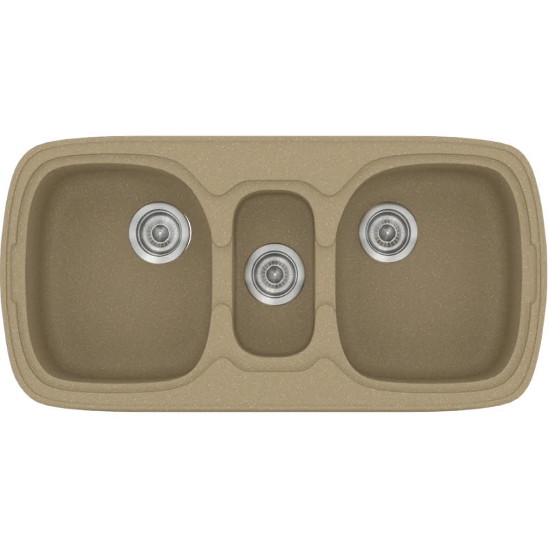 Νεροχύτης Κουζίνας Συνθετικός 97x51cm Ένθετος σε ερμάριο 100cm τρεις γούρνες Sanitec Classic 303-15-Metallic-Cream 