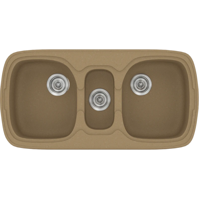 Νεροχύτης Κουζίνας Συνθετικός 97x51cm Ένθετος σε ερμάριο 100cm τρεις γούρνες Sanitec Classic 303-16-Metallic-Coffee 