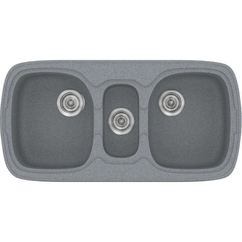 Νεροχύτης Κουζίνας Συνθετικός 97x51cm Ένθετος σε ερμάριο 100cm τρεις γούρνες Sanitec Classic 303-17-Metallic-Silver 