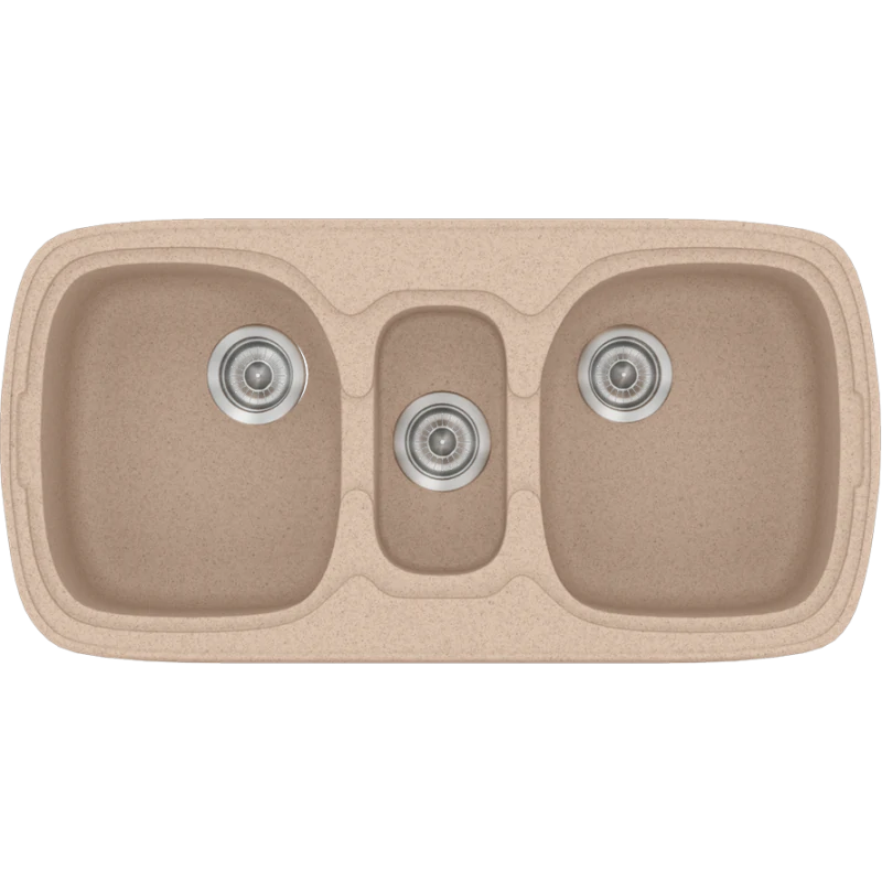 Νεροχύτης Κουζίνας Συνθετικός 97x51cm Ένθετος σε ερμάριο 100cm τρεις γούρνες Sanitec Classic 303-21-Granite-Sand 